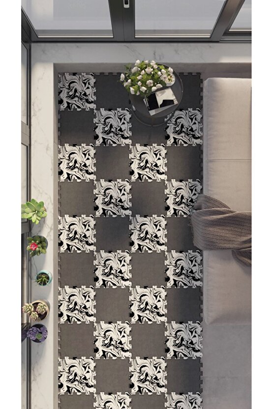 Su Geçirmez Mermer Desenli Balkon Halısı Thb28 | Yapboz Halı | Puzzle Halı