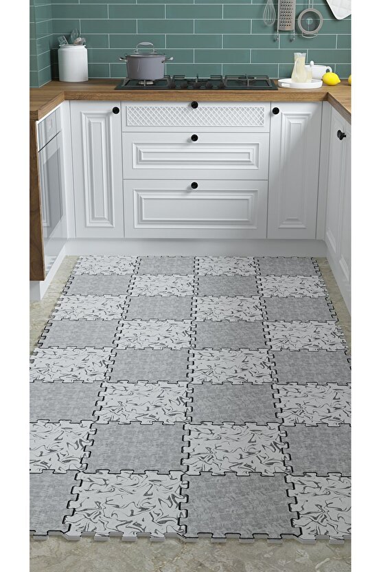 Kolay Temizlenen Mermer Desenli Mutfak Halısı Thm32 | Yapboz Halı | Puzzle Halı
