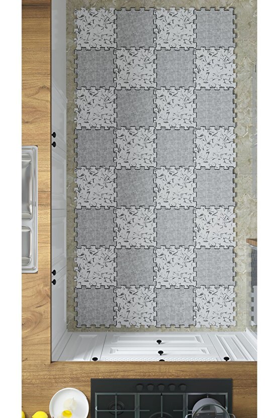 Kolay Temizlenen Mermer Desenli Mutfak Halısı Thm32 | Yapboz Halı | Puzzle Halı