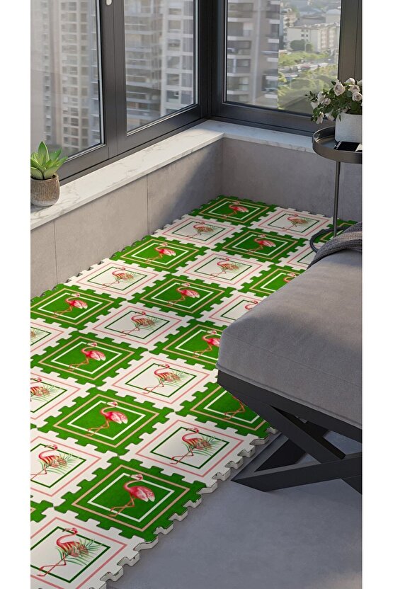 Yumuşak Yıkanabilir Leylek Baskılı Halı Thb10 | Yapboz Halı | Puzzle Halı