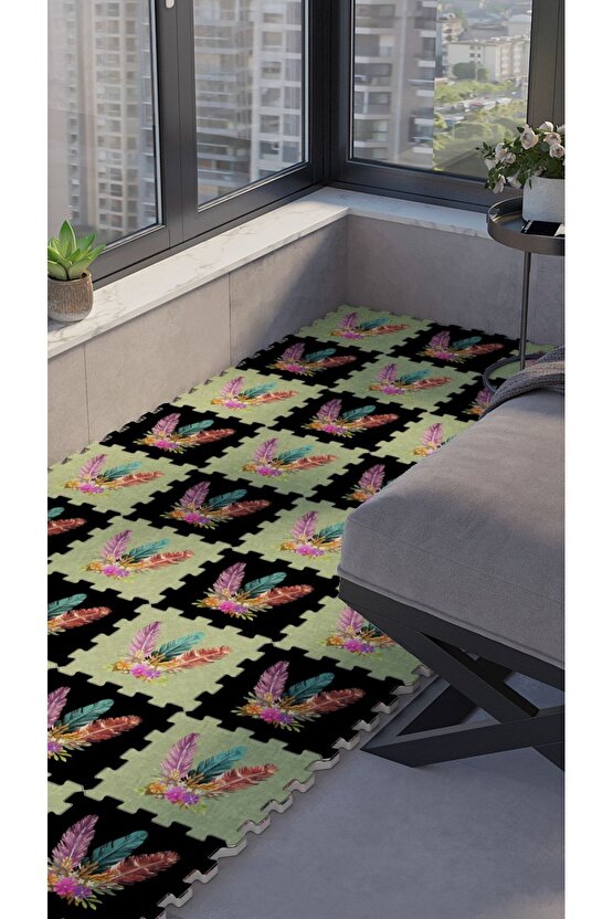 Renkli Baskılı Yumuşak Cam Balkon Halısı Thb24 | Yapboz Halı | Puzzle Halı
