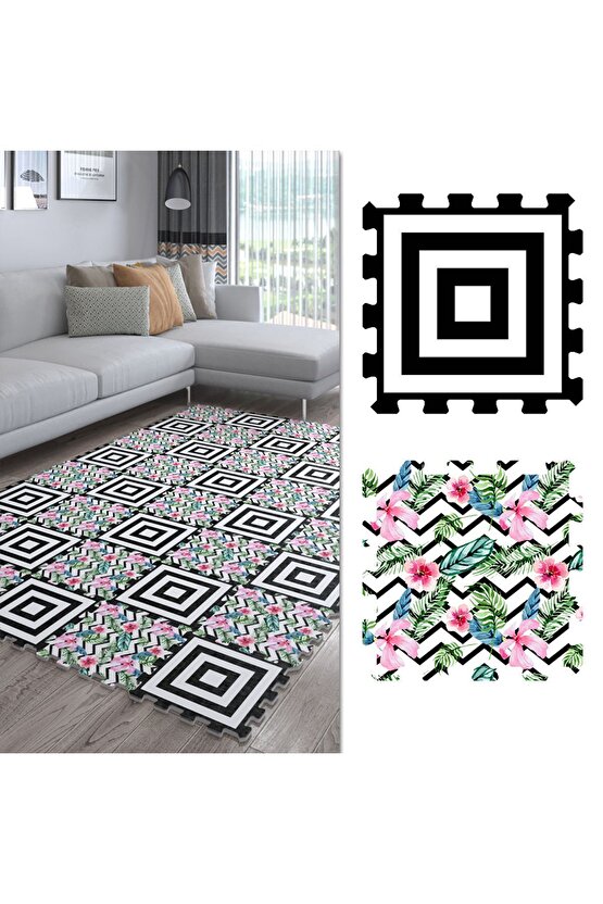 Renkli Model Dekoratif Yıkanabilir Salon Halısı Ths7 | Yapboz Halı | Puzzle Halı