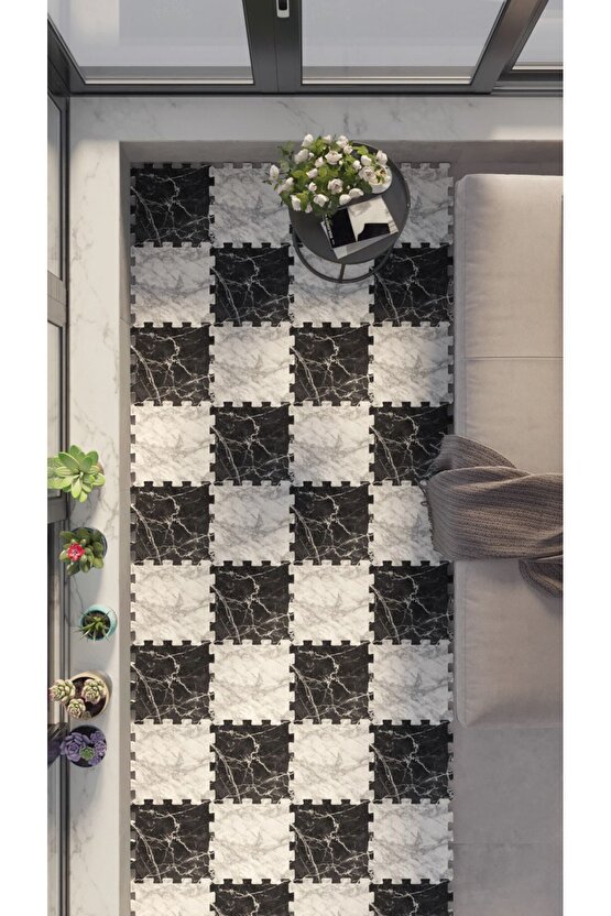Mermer Desenli Su Geçirmez Balkon Halısı Thb22 | Yapboz Halı | Puzzle Halı