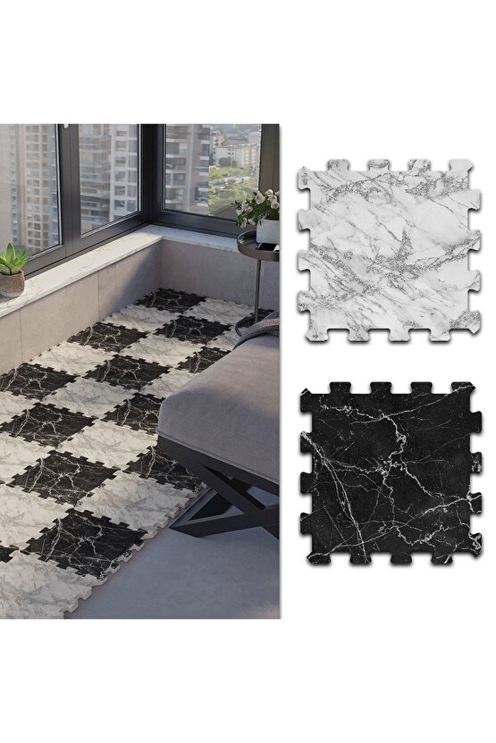 Mermer Desenli Su Geçirmez Balkon Halısı Thb22 | Yapboz Halı | Puzzle Halı