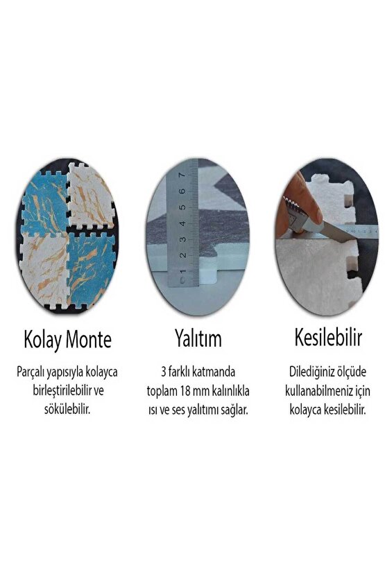 Siyah Mermer Desenli Su Geçirmez Balkon Halısı Thb30 | Yapboz Halı | Puzzle Halı
