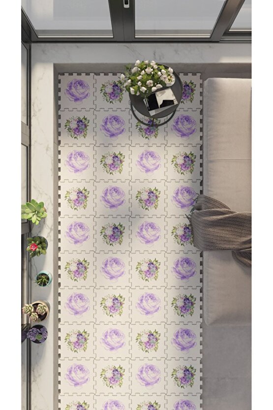 Çiçekli Dekoratif Balkon Halısı Thb3 | Yapboz Halı | Puzzle Halı