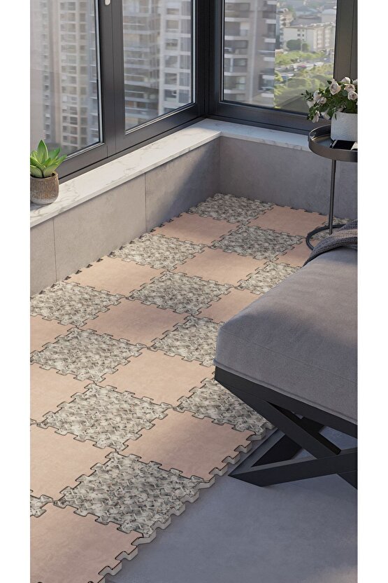 Yıkanabilir Küçük Kare Balkon Halısı Thb34 | Yapboz Halı | Puzzle Halı