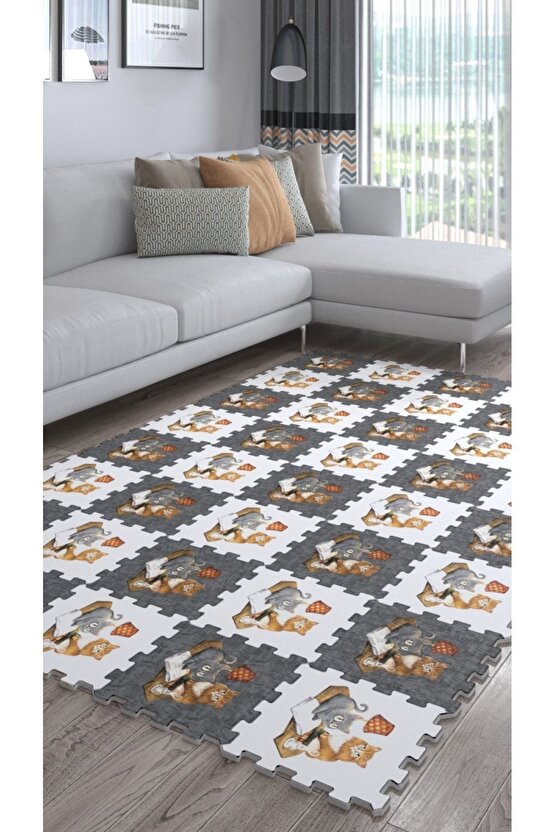 Hayvan Desenli Makinede Yıkanabilir Salon Halısı Ths8 | Yapboz Halı | Puzzle Halı