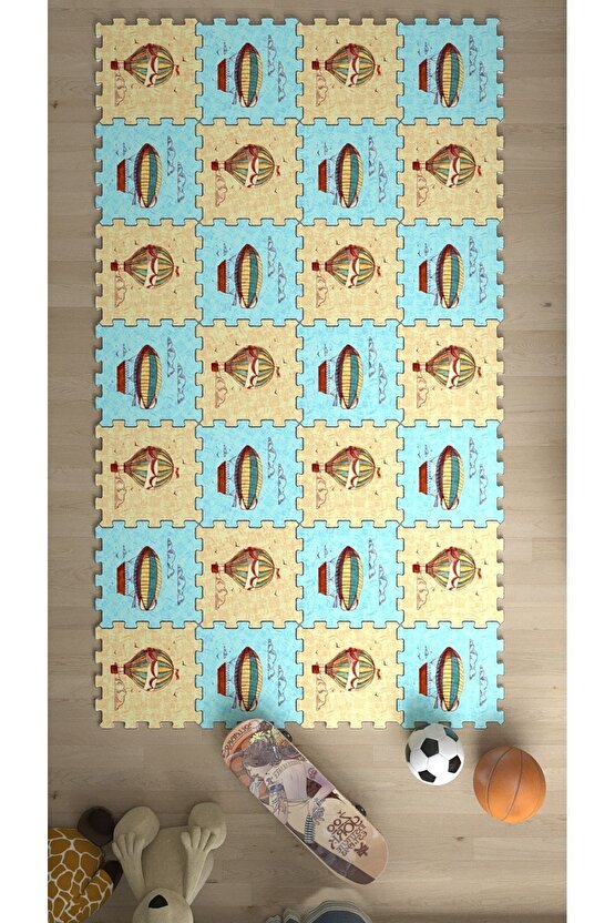 Renkli Balonlu Büyük Küçük Bebek Çocuk Odası Halısı Thc17 | Yapboz Halı | Puzzle Halı