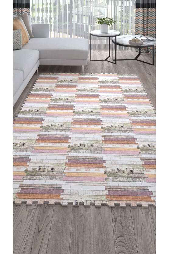 Döşeme Desenli Renkli Salon Halısı Ths18a | Yapboz Halı | Puzzle Halı