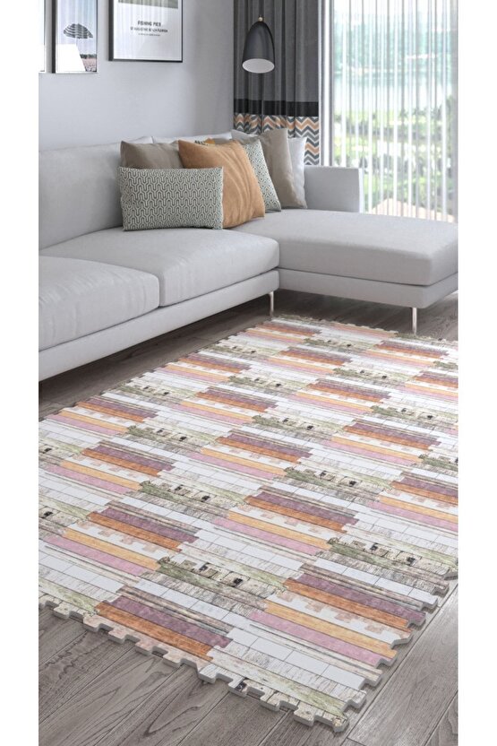 Döşeme Desenli Renkli Salon Halısı Ths18a | Yapboz Halı | Puzzle Halı