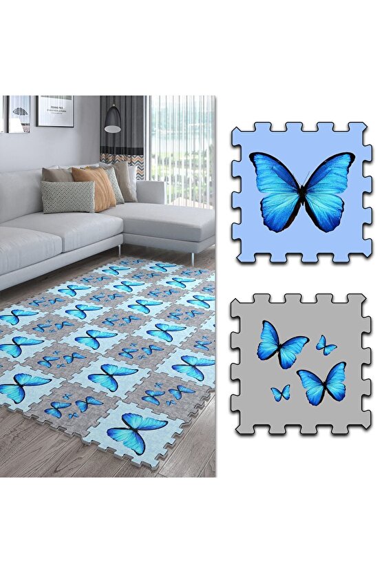 Kelebek Desenli Dekoratif Salon Halısı Ths26 | Yapboz Halı | Puzzle Halı