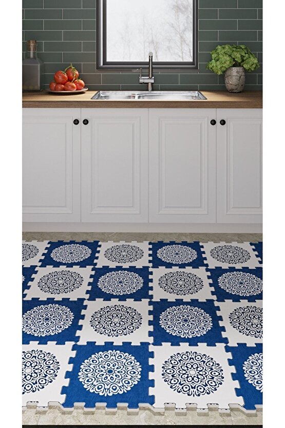 Mavi Beyaz Mutfak Halısı , Puzzle Halı, Yapboz Halı, Mavi Halı Thm11 | Yapboz Halı | Puzzle Halı