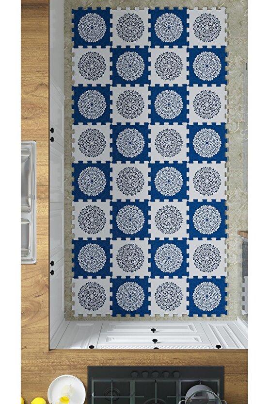 Mavi Beyaz Mutfak Halısı , Puzzle Halı, Yapboz Halı, Mavi Halı Thm11 | Yapboz Halı | Puzzle Halı