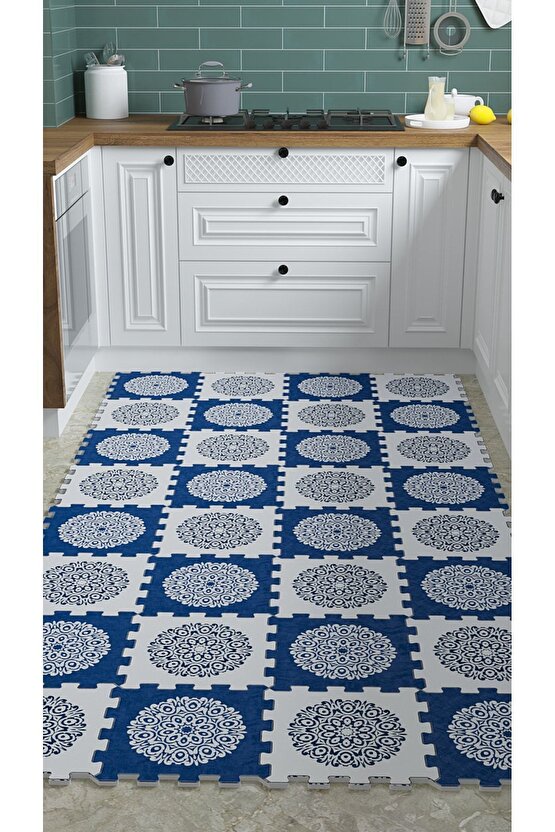 Mavi Beyaz Mutfak Halısı , Puzzle Halı, Yapboz Halı, Mavi Halı Thm11 | Yapboz Halı | Puzzle Halı