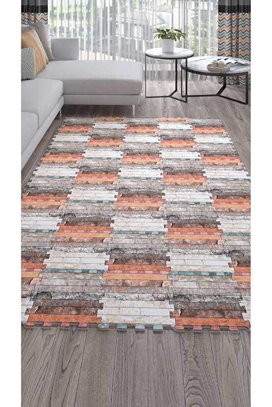 Baskılı Dekoratif Yıkanabilir Kare Salon Halısı Ths18c | Yapboz Halı | Puzzle Halı