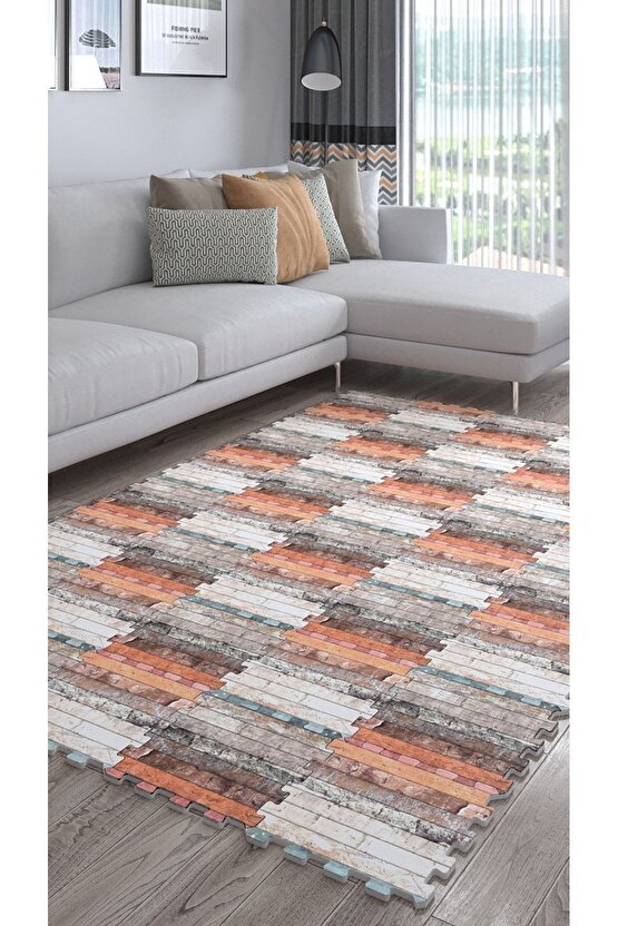 Baskılı Dekoratif Yıkanabilir Kare Salon Halısı Ths18c | Yapboz Halı | Puzzle Halı