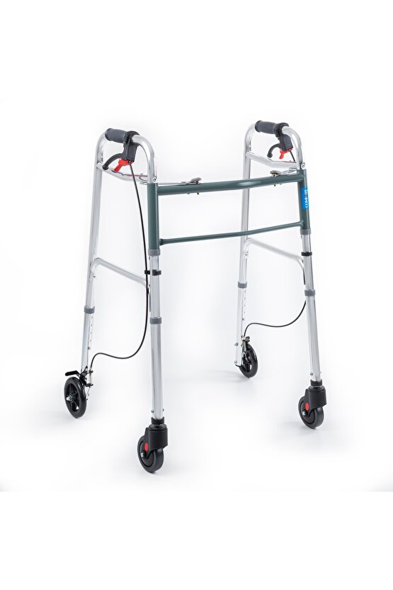 Kf8220l-5 Alüminyum 4 Tekerlekli Walker Yürüteç Büyük Tekerli Frenli Hasta Yürüteci Tekerli