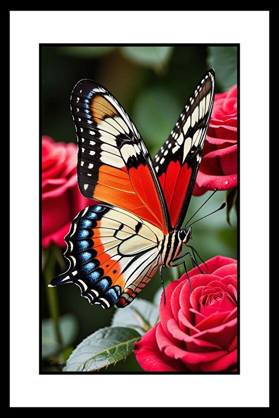 Kelebek ve Gül Digital Art ( ÇERÇEVESİZ - ÇERÇEVE YOKTUR ) ( ULTRA HD ) FOLYO AFİŞ - POSTER