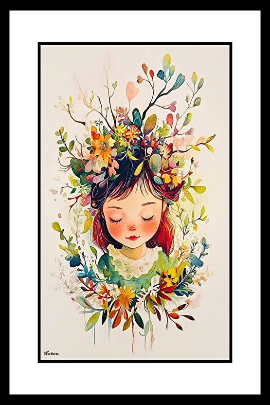 Çiçekli Kız Digital Art ( ÇERÇEVESİZ - ÇERÇEVE YOKTUR ) ( ULTRA HD ) FOLYO AFİŞ - POSTER