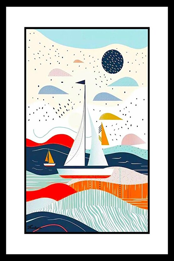 Çizim Beyaz Yelkenli Digital Art ( ÇERÇEVESİZ - ÇERÇEVE YOKTUR ) ( ULTRA HD ) FOLYO AFİŞ - POSTER