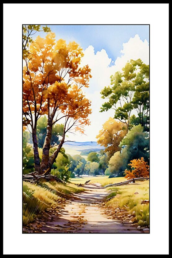 Yol Boyu Ağaçlar Digital Art ( ÇERÇEVESİZ - ÇERÇEVE YOKTUR ) ( ULTRA HD ) FOLYO AFİŞ - POSTER