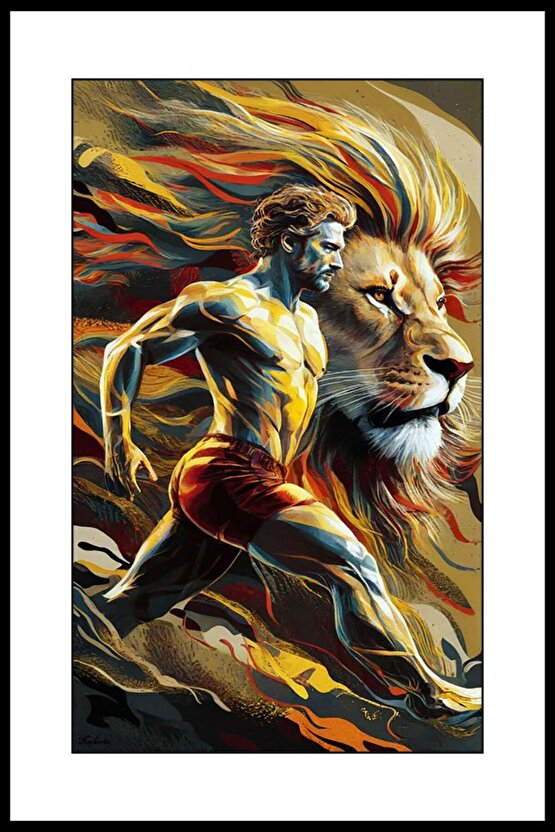 Aslan Adam Digital Art ( ÇERÇEVESİZ - ÇERÇEVE YOKTUR ) ( ULTRA HD ) FOLYO AFİŞ - POSTER