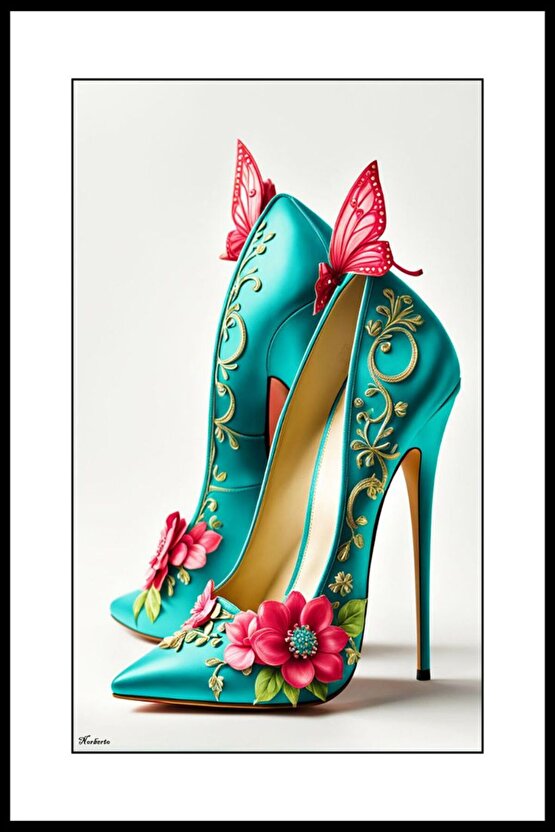 Çiçekli Ayakkabı Digital Art ( ÇERÇEVESİZ - ÇERÇEVE YOKTUR ) ( ULTRA HD ) FOLYO AFİŞ - POSTER