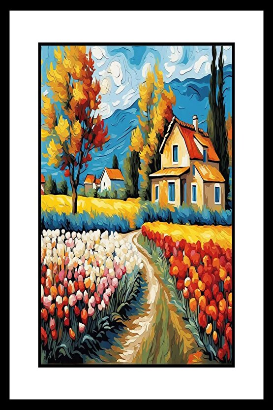 Çiçekli Ev Yolu Digital Art ( ÇERÇEVESİZ - ÇERÇEVE YOKTUR ) ( ULTRA HD ) FOLYO AFİŞ - POSTER