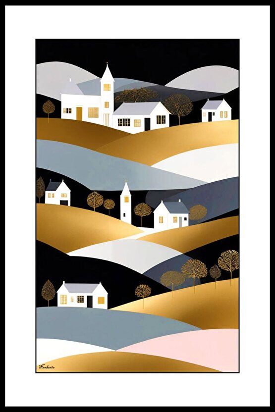 Kasabada Evler Digital Art ( ÇERÇEVESİZ - ÇERÇEVE YOKTUR ) ( ULTRA HD ) FOLYO AFİŞ - POSTER