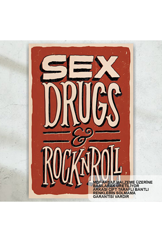 sex drugs rock n roll müzik ev dekorasyon tablo retro ahşap poster