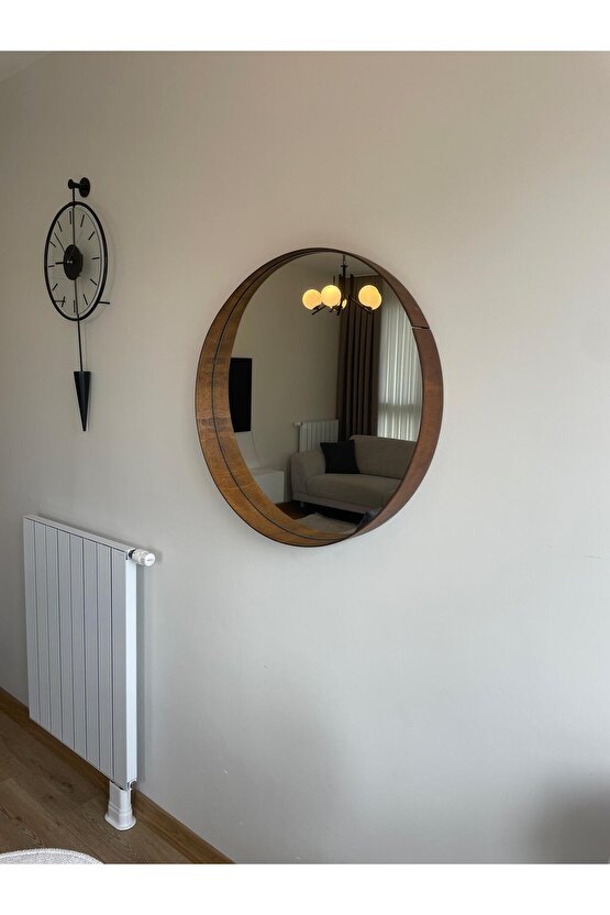80 cm Kestane Ahşap Çerçeveli Dekoratif Kavis Ayna