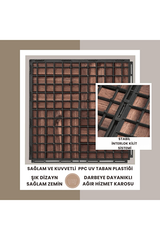 Runnen Akasya Ağacı Yer Karosu 9 Adet Bahçe Banyo Deck Ahşap Karo Masif Yer Döşemesi Balkon Deck