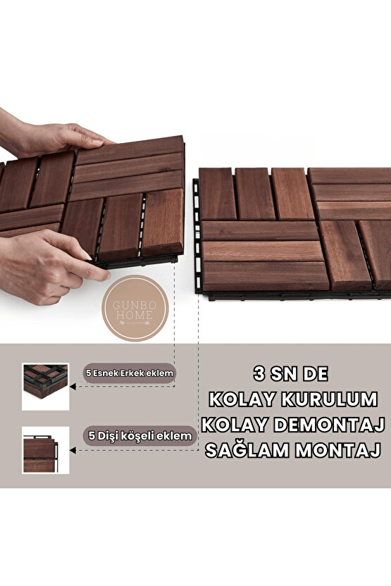 Runnen Akasya Ağacı Yer Karosu 9 Adet Bahçe Banyo Deck Ahşap Karo Masif Yer Döşemesi Balkon Deck