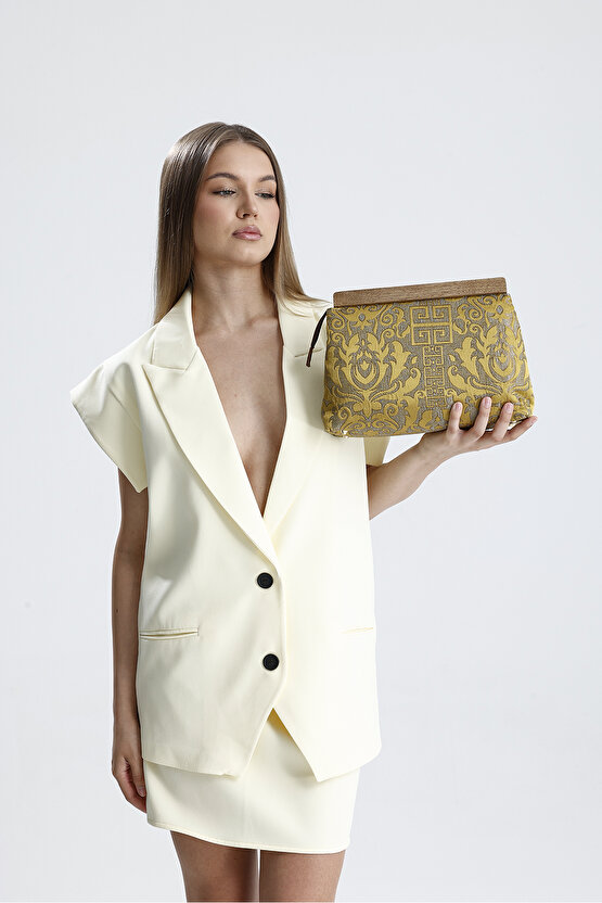 Kadın Yeşil Otantik Desen Clutch Çanta