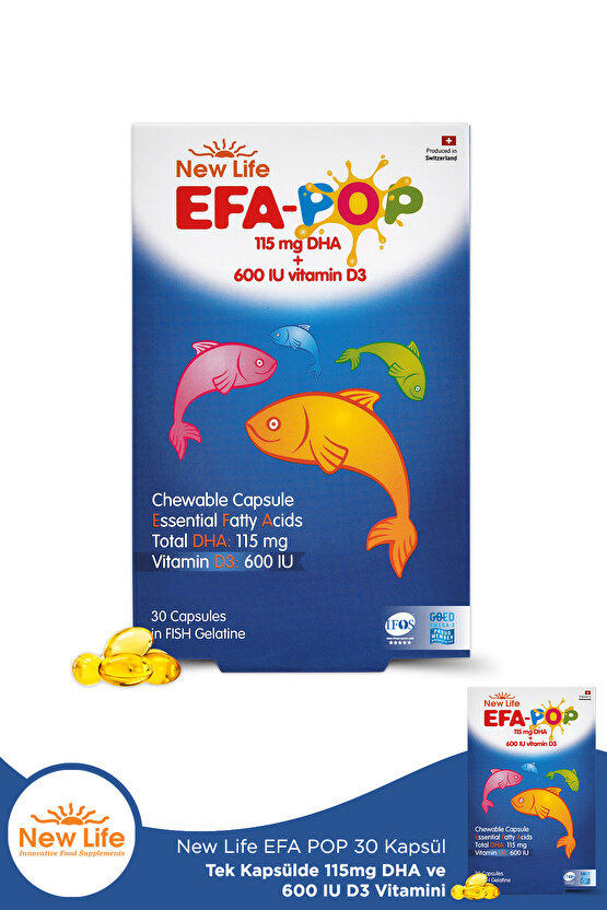 Efa Pop 30 Çiğnenebilir Balık Yağı Kapsülü - 138mg Omega3 - 115mg DHA - 600 IU D3 Vitamini