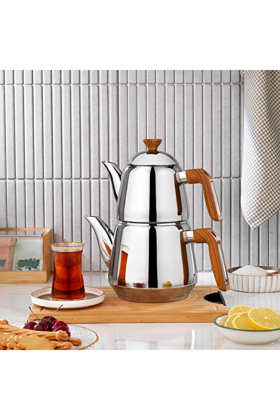 TeeHaus Çelik Çaydanlık Takımı 4 Parça-Kahverengi