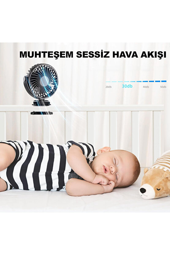 Masaüstü Şarjlı Klipsli 360 Derece Dönebilen Portatif Vantilatör - Soğutucu Klima Tutacaklı Fan