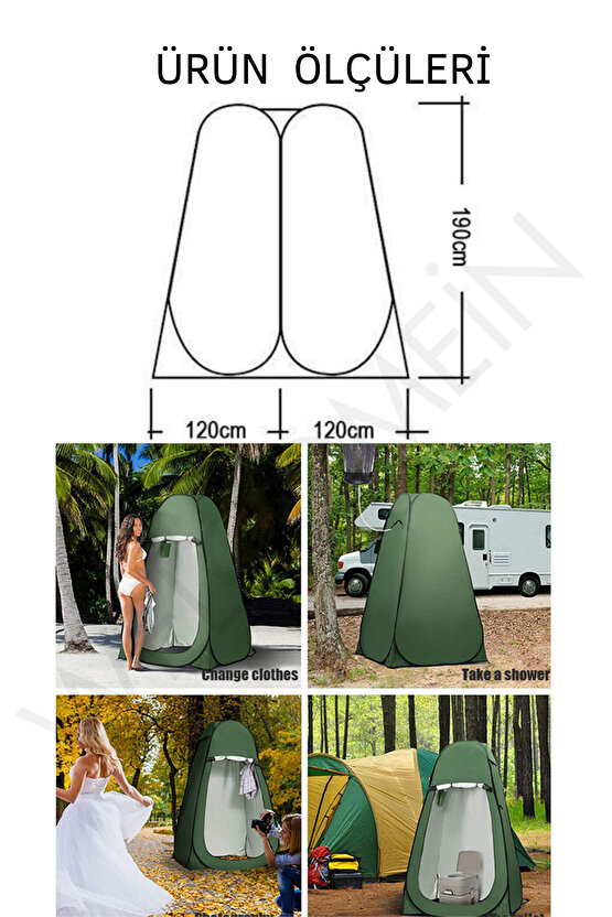 Otomatik Portatif Kamp&Plaj Duş Giyinme ve Tuvalet Çadırı 120 X 120 X 190 Cm