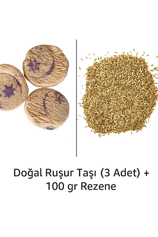 Doğal Ruşur Taşı (3 Adet) + 100 gr Rezene Tohumu - Cilt Temizliği ve Bitkisel Çay Seti