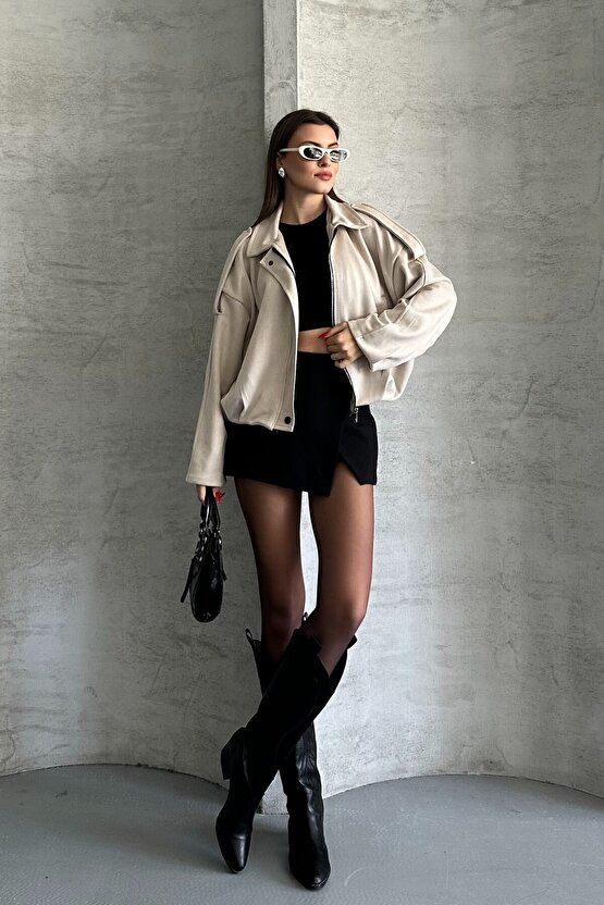 Kadın Oversize Süet Bomber Ceket - Yeni Sezon Deri Trend Ceket