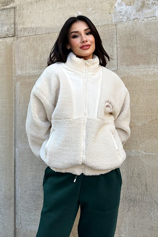 Kadın Polar Peluş Mont - Yumuşak Kürklü Fermuarlı Oversize Ceket - 5194