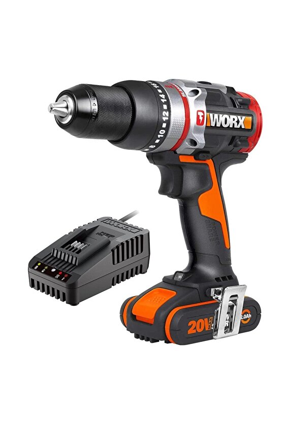 WX354.9C 20Volt2.0Ah Li-ion Tek Akülü Kömürsüz Profesyonel Darbeli Şarjlı Matkap