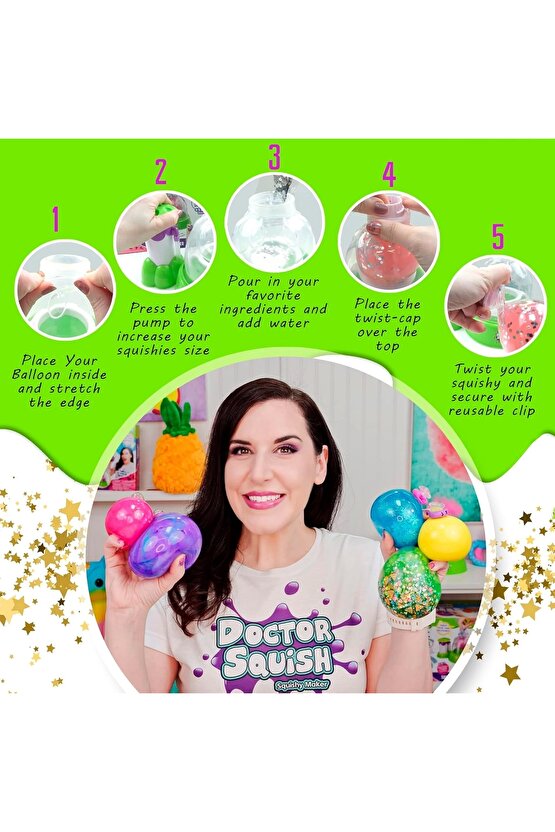 Doctor Squish Pack Refill Neon, Yedek Paket Parlak Simli Sukuşi Yapım Seti - Doktor Sukuşi - Sukuşi