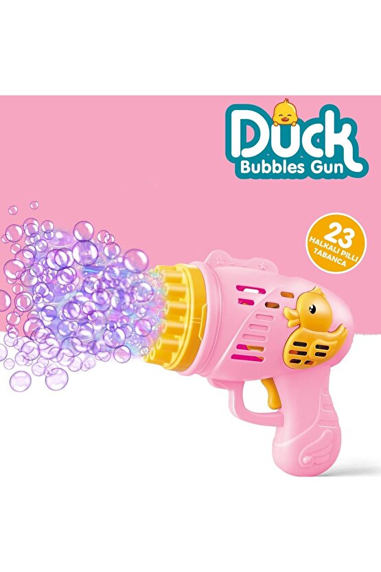 Pilli Ördek Köpük Tabancası - Baloncuk Tabancası - Köpüklü Silah - Baloncuk Oyunu - Pembe