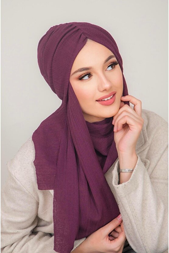 Koyu Bordo Kelebek Model Büzgülü Bone Şal