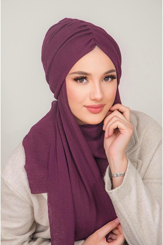 Koyu Bordo Kelebek Model Büzgülü Bone Şal