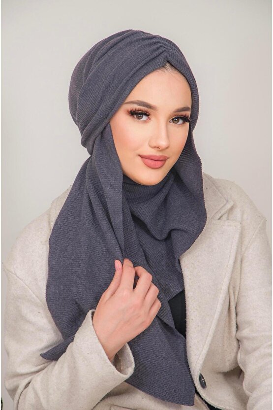 Füme Triko Kelebek Model Büzgülü Bone Şal