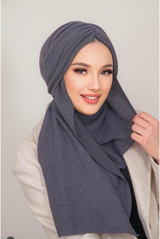 Füme Triko Kelebek Model Büzgülü Bone Şal