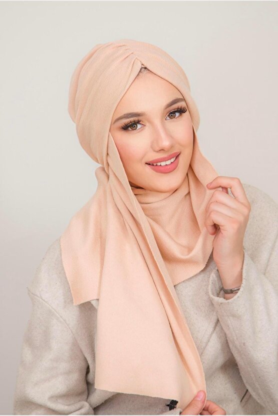 Somon Nude Serisi Kelebek Model Büzgülü Bone Şal